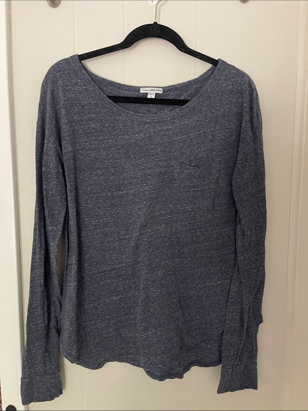 James Perse Heathered Navy Long Sleeve Pocket Tee